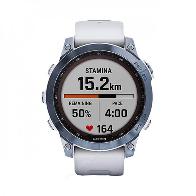 Часы Garmin Fenix 7 Sapphire Solar титановый синий минерал DLC с белым ремешком