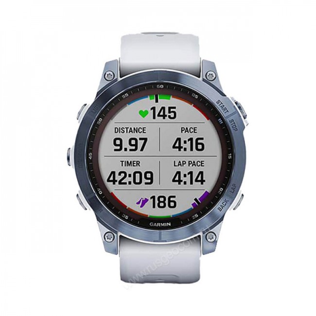 Часы Garmin Fenix 7 Sapphire Solar титановый синий минерал DLC с белым ремешком
