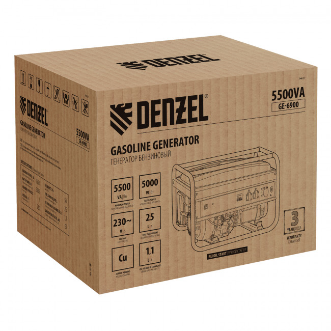 Генератор бензиновый GE 6900, 5.5 кВт Denzel Генератор бензиновый GE 6900, 5.5 кВт Denzel
