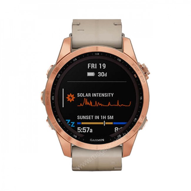 Часы Garmin Fenix 7S Sapphire Solar титановый цвета розовое золото с песчаным кожаным ремешком